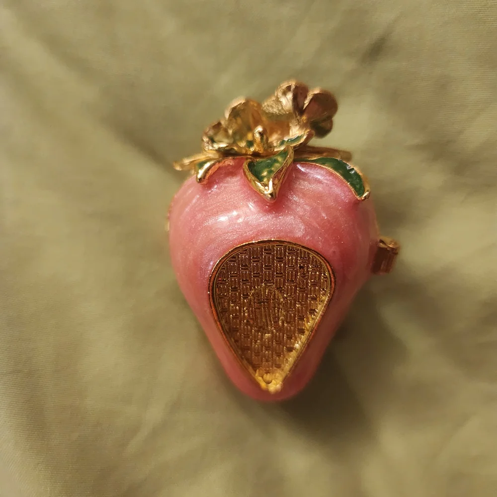 Pink Strawberry Trinket Jewelry Box Proposal Ring Box Rhinestone Enamel